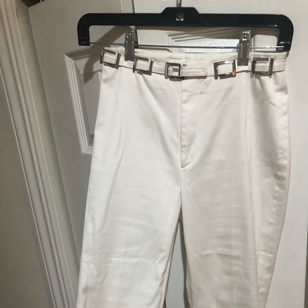 Vertigo high waisted white pants with belt